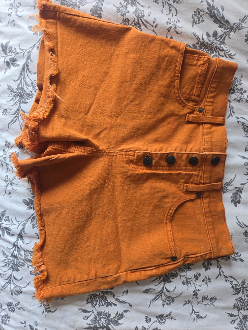 Madewell High-Rise Burnt Orange Button-Fly Denim Frayed Hem Shorts Size 26🧡 - Picture 2 of 10